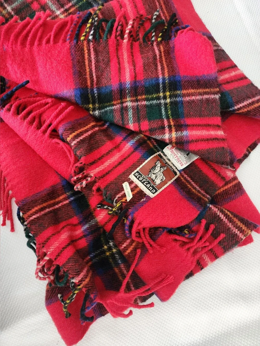 Scotland Wool Tartan Fringe Blanket Scarf - Red Plaid